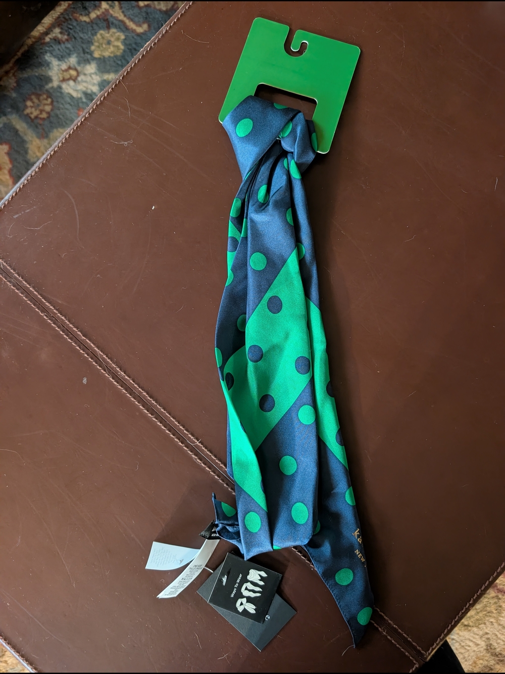 kate spade Navy & Green Polka Dot Silk Square Scarf - Picture 6 of 6